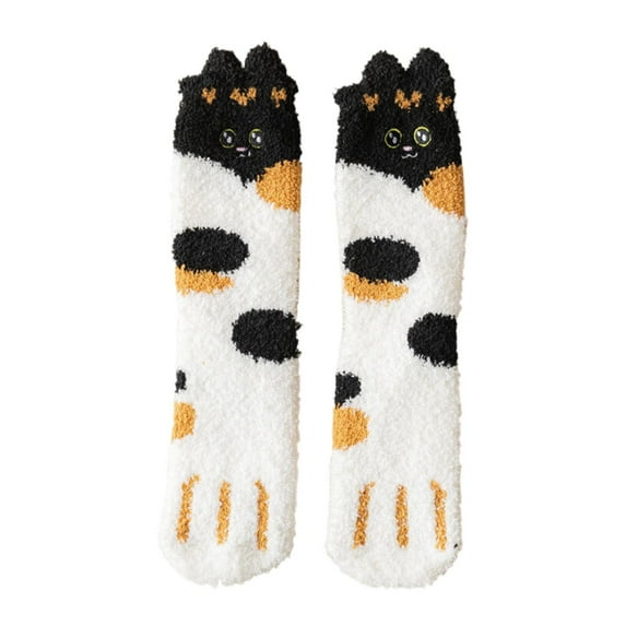 EnJoCho Fuzzy Cat Socks Fluffy Cozy Slipper Socks Winter Sleeping Socks With Cat Pattern For Women Girls Gifts Women'S Coral Winter Sleep Socks Cozy Coral Sleeping Socks For Ladies