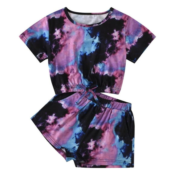 EnJoCho Girl Picture Outfits Toddler Girl Short Sleeve Tie Dye Printed T Shirt Top Shorts Suit Children School Home Fashion Wear