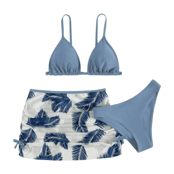 EnJoCho Girl's 3 Piece Floral Swimsuit Cute V Neck Bikini Set High Waisted Bathing Suit Sheer Mesh Cover Up Skirt Girl's Cute Swimsuit V Neck Spaghetti Strap Wireless Triangle Bikini Set