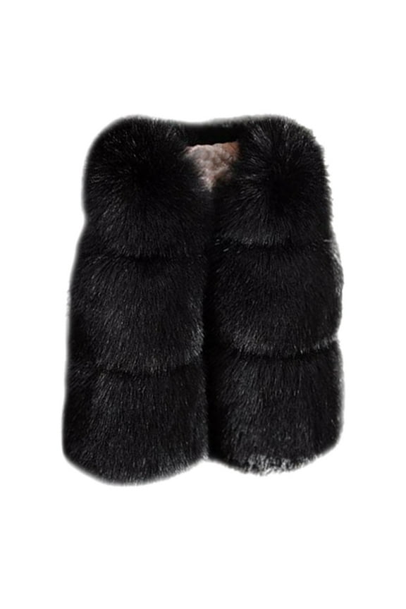 Girl's Fa𝗎x F𝗎r Vest Open Front Sleeveless Jacket Outerwear Warm Thick Fuzzy Waistcoat for Kids Windbreaker Clothes