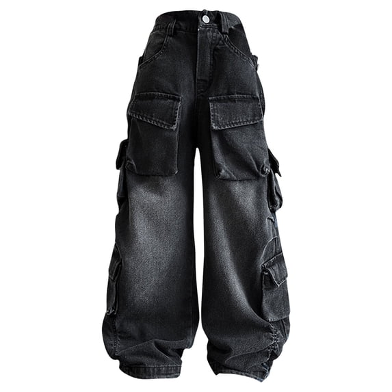 EnJoCho Girl's Wide Leg Baggy Jeans Pants Elastic Waist Button Trousers Candy Colors Summer Casual Denim Pants Kids Washed Joggers Elastic Waist Wide Leg Jeans