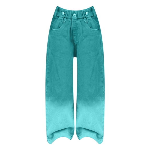 EnJoCho Girl's Wide Leg Baggy Jeans Pants Elastic Waist Button Trousers Candy Colors Summer Casual Denim Pants Kids Washed Joggers Elastic Waist Wide Leg Jeans