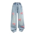 thumbnail image 1 of EnJoCho Girls 𝖸2𝖪 High Waist Baggy Jeans Wide Leg Denim Pants Bow Detail Straight Trousers Streetwear Trendy Casual Pockets 𝖲tretch 6-16Y, 1 of 8