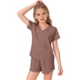 thumbnail image 1 of EnJoCho Girls 2 Piece Summer Outfits Tween Short Sleeve V Neck T Shirt Elastic Waist Shorts Matching Set Pockets Casual Beach Sets, 1 of 9