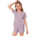 thumbnail image 1 of EnJoCho Girls 2 Piece Summer Outfits Tween Short Sleeve V Neck T Shirt Elastic Waist Shorts Matching Set Pockets Casual Beach Sets, 1 of 9