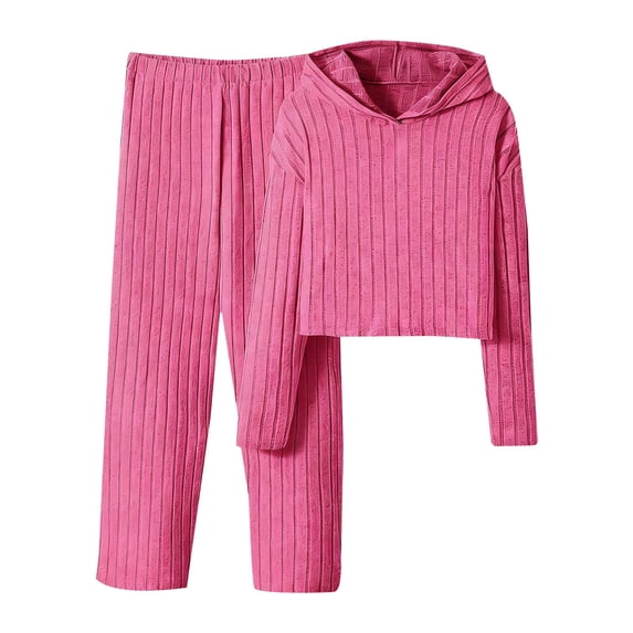 EnJoCho Girls 2 Pieces Outfits Ribbed Knit Hoodies Flare Pants Sweatshirts Sweatpants Kids 𝖳racksuits 8-14 Years Casual Set Comfy Loung𝖾 𝖠thletic Teenager