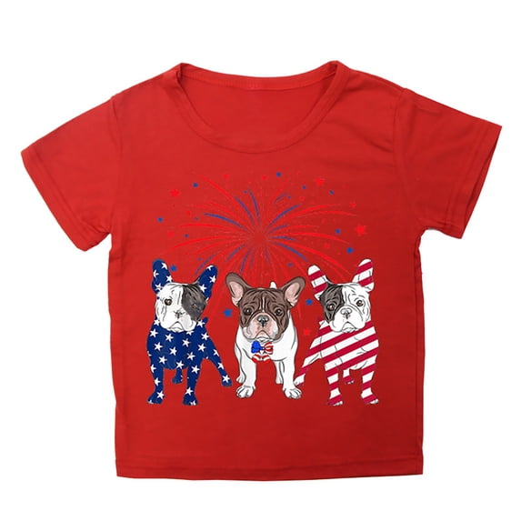EnJoCho Girls 4th of July Shirts Short Sleeve Flag Print Independence Day T-Shirts Kids Fourth of July Summer Tshirts Clothes