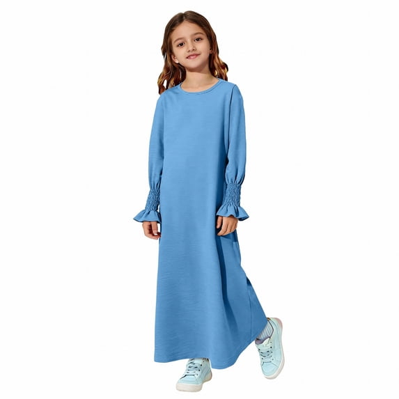 EnJoCho Girls Abaya Dress Crewneck Maxi Prayer Kaftan for Ramadan & Mosque Comfortable Modest Robe for Everyday Holiday Party Dress Kids