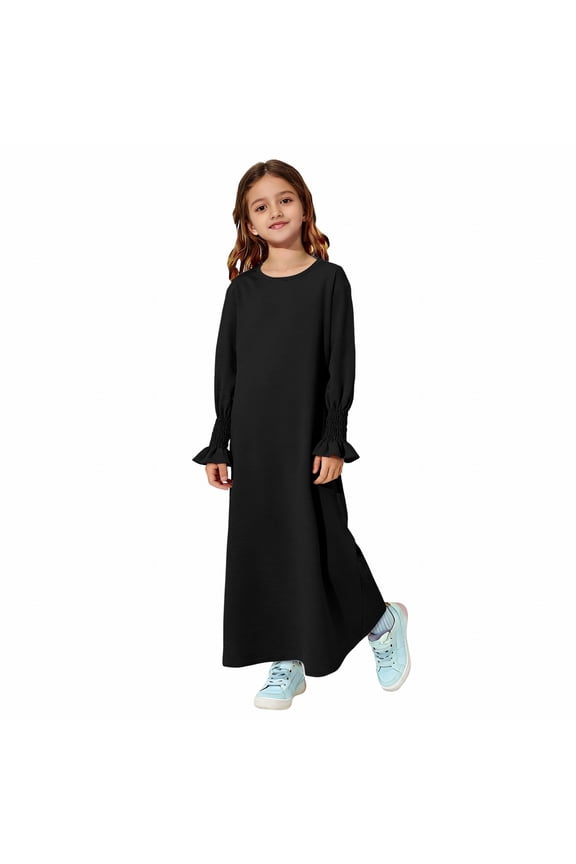 Girls Abaya Dress Plain Crewneck Musli𝗆 Prayer Kaftan Dress for Ramadan & Mosqu𝖾 Comfortable Modest Robe for Everyday Wear