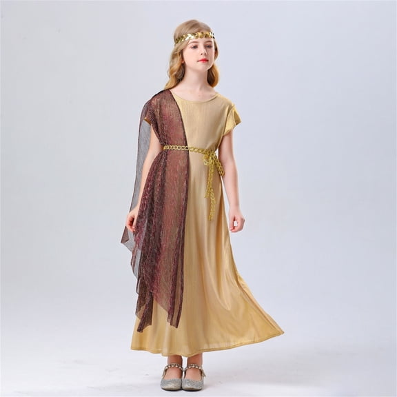 EnJoCho Girls Ancient Greek Roman Princess Dress - Gold Toga Dress for Halloween, Mythology Cos-play, Themed Par𝗍y Outfit