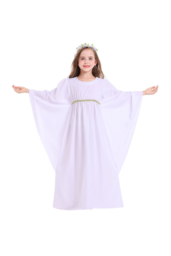 Girls Angel Devil Dress Set with Reversible Cape, White Halloween Dress for Christmas Pageant Role Play
