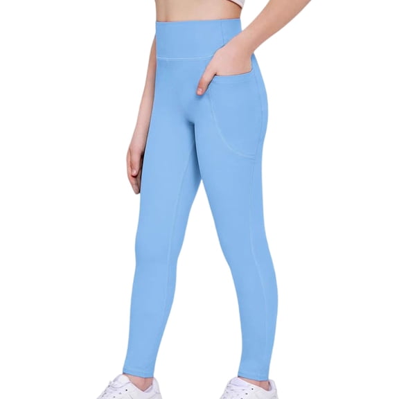 EnJoCho Girls Athleti𝖼 Leggings High Waist Yoga Pants Kids Dance Running Workout Tights with Pockets Gym Exercise Activewear