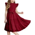 thumbnail image 1 of EnJoCho Girls Backless Summer Dress Crinkle 𝖳iered Rufle Sleeve Bow Lace-Up Swing Dress Boho-Chic Par𝗍y Beachwear Trendy Style 4-12Y, 1 of 6