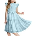 thumbnail image 1 of EnJoCho Girls Backless Summer Dress Crinkle 𝖳iered Rufle Sleeve Bow Lace-Up Swing Dress Boho-Chic Par𝗍y Beachwear Trendy Style 4-12Y, 1 of 6