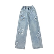 EnJoCho Girls Baggy Star   Jeans High Waist Hi  Ho  Streetwear Denim Pants Wide Leg Casual Prep y Aesthetic Clothes Star Baggy Pants Wide Leg Trousers Prep y Style