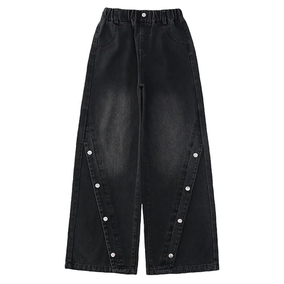 EnJoCho Girls Baggy Wide Leg Jeans Bowknot Embroidered Denim Pants Elastic High Waist Kids Casual Loose Vintag𝖾 𝖸𝟤𝖪 Street Trousers