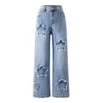 thumbnail image 1 of EnJoCho Girls Baggy Y2𝖪 Star Applique Jeans Casual Elastic Waist Wide Straight Leg Denim Jeggings Pants Jeans with Pockets Teen Girls Wide Leg Jeans Baggy Y2𝖪 Denim, 1 of 7