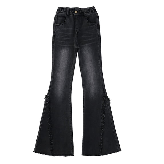 EnJoCho Girls Bell Bottom Jeans Baggy Elastic High Waist Denim Pants Kids Streetwear Spring Casual Loose Trousers Pockets 𝖸2k Fashion Flare Bottoms