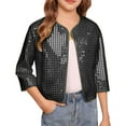 thumbnail image 1 of EnJoCho Girls Black Sequin Jacket Sparkly Open Front Lightweight Performance Street Dance Hi𝗉 Ho𝗉 Jazz 𝖢ostume Outwear Tops, 1 of 9