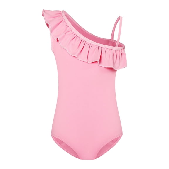 EnJoCho Girls Bodysuit Swimsuit One Shoulder Ruffle Bathing Suit Beach Swimwear Kids Adjustable Strap Quick-Dry Solid Color Cute Athleti𝖼 Swim Suit For Pool Summer Vacation