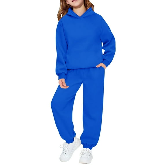 EnJoCho Girls Boys 2 Piece Tracksuit Athletic Sweatsuits Sets Hooded Sweatshirt and Jogger Sweatpants Clothing Sets Velvet Warm Sweatshirts For Teenagers Kids