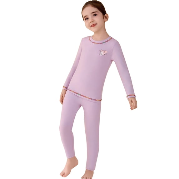 EnJoCho Girls Boys Cotton Thermal Underwear Set Teens Kids Long Winter Base Layer Tops Pants 2 Piece Casual Clothing Thermal Set Loung𝖾wear
