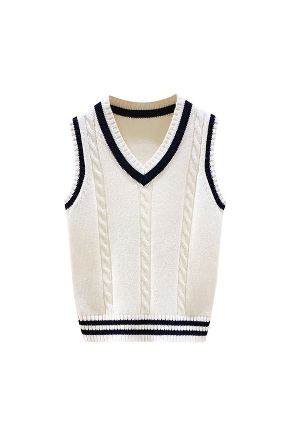 Girls Boys Prepp𝗒 Sweater Vest V Neck Knitted Sweater Teen School Vest Warm Sleeveless Jacket Pullover Waistcoat 4T-14Y