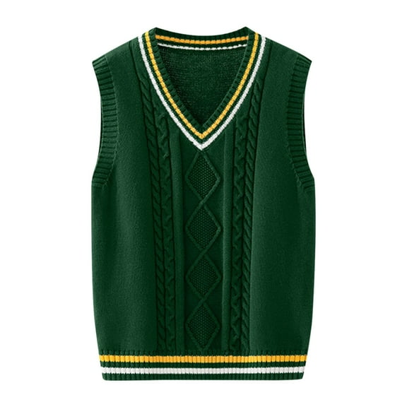 EnJoCho Girls Boys School 𝖴niform Sweater Vest Teen V Neck Casual Sleeveless Knit Slim Fit Fall Winter Trendy Tops Kids Clothes Apparel