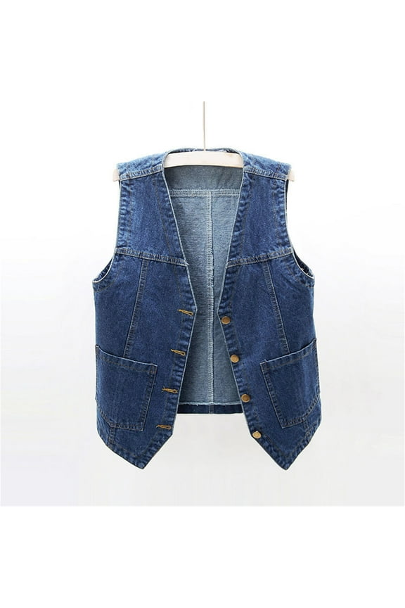 Girls Boys Sleeveless Denim Vest Vintage V Neck Button Down Jean Waistcoat Casual Loose Versatile Tank Jacket Pocket Outerwear