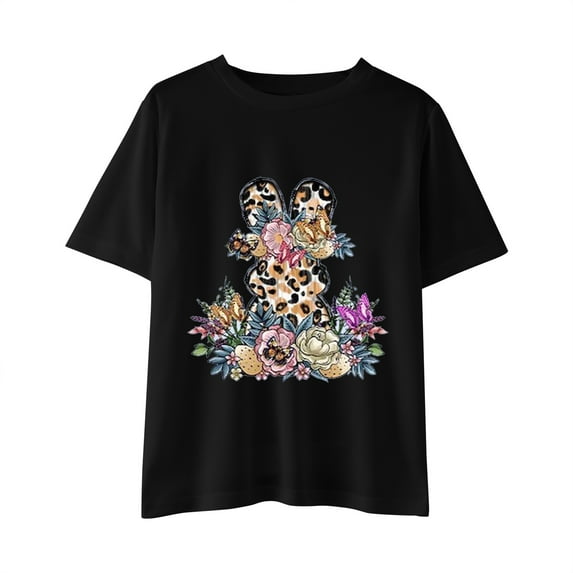EnJoCho Girls' Bunny Print Short Sleeve Blouse Easter Day Prints Shirts Toddler Girl Boys Short Sleeve Bunny T Shirt Kids Girls Tee Tops Easter Bunny Design Short Sleeve Tee For Kids