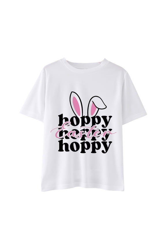 Girls' Bunny Print Short Sleeve Blouse Easter Day Prints Shirts Toddler Girl Boys Short Sleeve Bunny T Shirt Kids Girls Tee Tops Easter Bunny Design Short Sleeve Tee For Kids