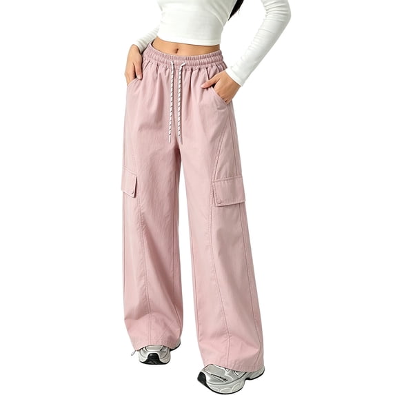 EnJoCho Girls Cargo Jogger Pants Elastic Waist Baggy Tapered Lightweight Multi Side Pocket Trousers Suitable For School Hiking Back-to-School Casual Active Wear