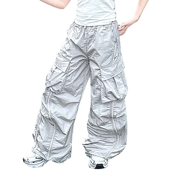EnJoCho Girls Cargo Sweatpants Wide Leg High Waist Baggy Elastic Drawstring Multi Pocket Trousers Y2𝖪 Style Bottoms For Kids Hiking Outdoor Streetwear Casual Wear