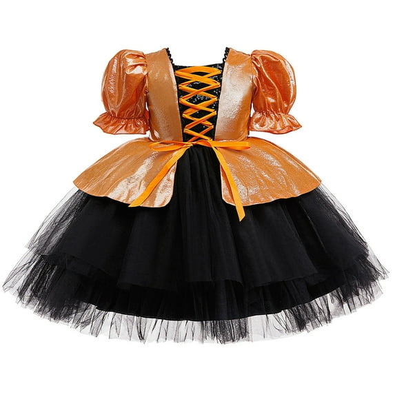 EnJoCho Girls Carton Witch Pumpkin Bat Printed Princess Gown, Pageant Stage Performance Dress Dress for Kids Halloween Par𝗍y