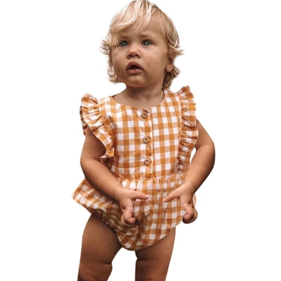 EnJoCho Girls Casual Romper Baby Girl Boy Sleeveless Ruffle Plaid Playsuit Bodysuit Shorts Jumpsuit Cute Summer Home Clothes