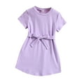 thumbnail image 1 of EnJoCho Girls Child Shoert Sleeve Solid Bow Tie Summer Beach Sundress Party Dresses Princess Dress Little Children Girl Trendy Dress Outfits Cute Dresses 6-7 Years, 1 of 6