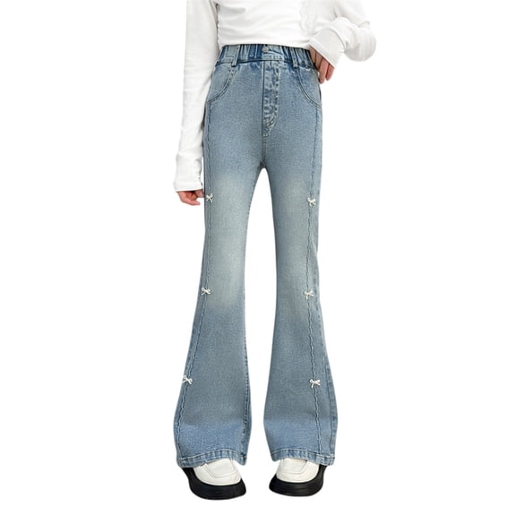 EnJoCho Girls Children Boys Bell Bottom Pants Autumn New 2025 High Waist Jeans Slightly Flared Pants Everyday Trousers Relaxed Fit Denim Wide Leg Casual