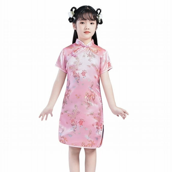 EnJoCho Girls Chinese Cheongsam š„loral Graphic Traditional Dress Kids New Year Qipao Stand Collar Side Split Outfits Traditional Chinese Dress Kids Qipao Dress š„loral