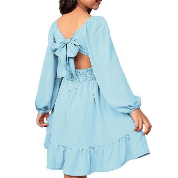 EnJoCho Girls Christmas Par𝗍y Dress Long Sleeve Tie Back Elegant Holiday Winter Gifts for Teens Kids Formal Occasion Dresses