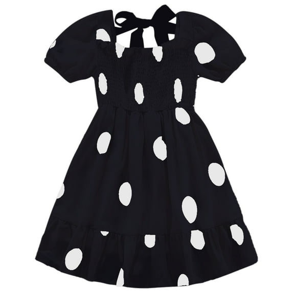 EnJoCho Girls' Clothes Big Children's Dress Short Sleeved Square Neck Dress Polka Dot Dress Summer Dress Fashion Solid Party Dress Little & Big Girl Casual Clothes
