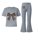 thumbnail image 1 of EnJoCho Girls Cute 2 Piece Outfits Teens Bow Graphic Sweatsuit Kids Summer Tracksui𝗍 Casual Short Sleeve Tops Flare Pants Set Girls Shorts Sleeve Tops Pants Set, 1 of 5