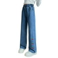thumbnail image 1 of EnJoCho Girls Cute Cherry Print Wide Leg Jeans Elastic High Waist Baggy Pants Kids Casual Trousers with Pockets Trendy 2024 Streetwear Bottoms, 1 of 7
