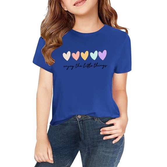 EnJoCho Girls Cute Hearts Print T-Shirt Basic Cotton Tops Summer ...