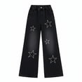 thumbnail image 1 of EnJoCho Girls Cute Star Print Baggy Denim Pants Elastic Waist Pull On Jeans Straight Wide Leg Casual Trousers for Kids 6-14 Years Stretch Comfortable Pants Jeans Loose Fit Fashion Trendy, 1 of 7