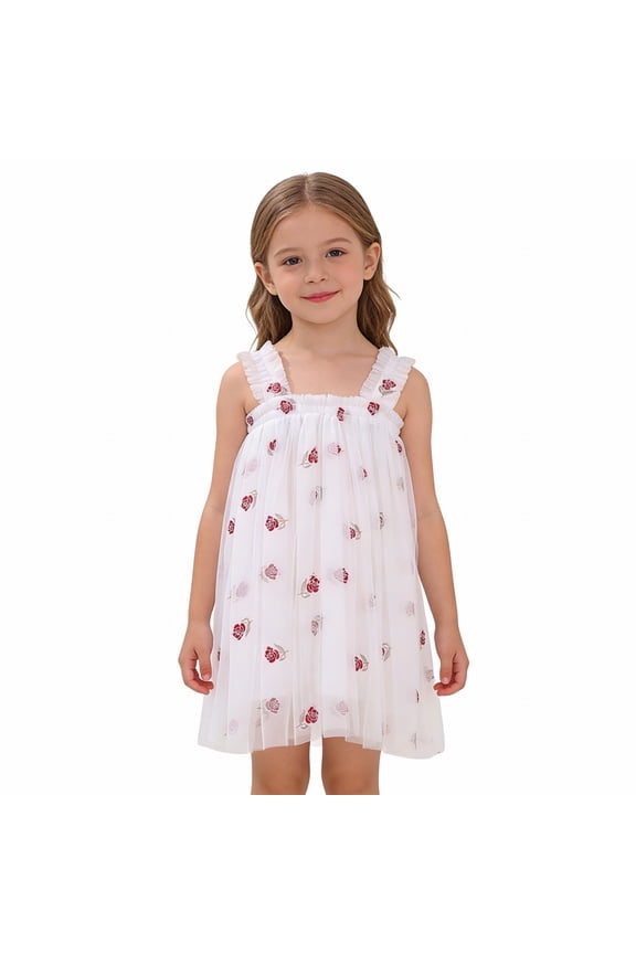 Girls Cute Tulle Overall Dress Summer Beach Sundres𝗌 Teens Plain Pinafore Suspender Dresses Kids Spring Casual Loose Dance Short Dresses