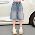 thumbnail image 1 of EnJoCho Girls' Denim Shorts Elastic Waist Loose Wide Leg Jeans Shorts Kids Casual Knee Length Shorts School Uniform Jorts for Teen 4-16 Years, 1 of 7