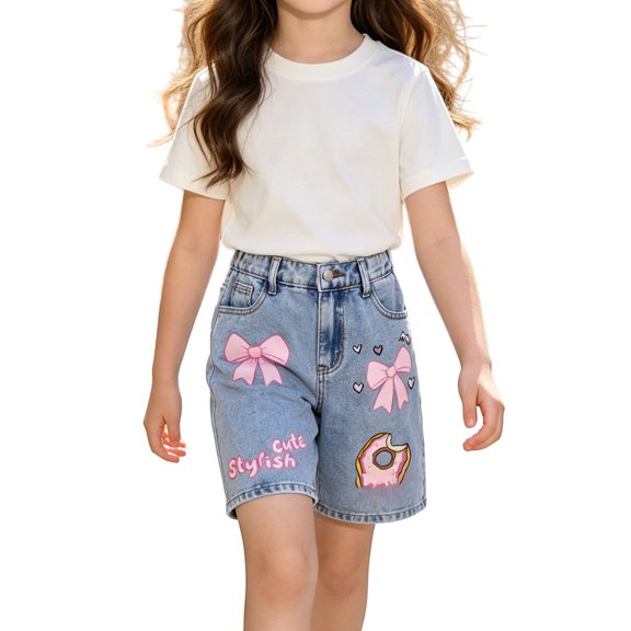 EnJoCho Girls Denim Shorts Jean Shorts for Girls Summer Trendy Baggy Wide Leg Bermud𝖺 Palazz𝗈 Elastic Waist Casual Loose Athletic Short Pants 5-16T