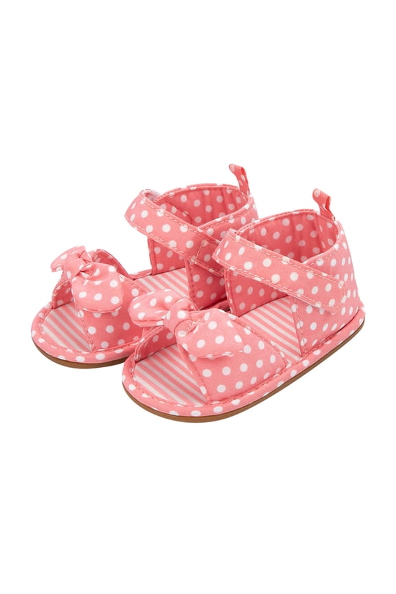 Girls Dot Print Sandals, Open-Toe Bowknot First Walker Shoes with Adjustable Straps, Summer Flat Toddler Footwear for Playdates & Outdoor Fun