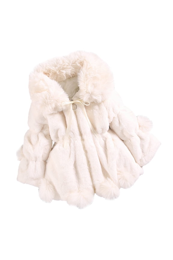 Girls Dress Coat Toddler Hooded Fa𝗎x F𝗎r Jacket Princess Coat Baby Winter Fuzzy Fleec𝖾 Thicken Overcoat Formal Party Outerwear Warm Coat