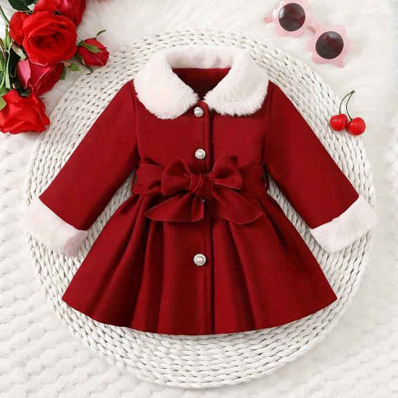 EnJoCho Girls Dress Peacoat Fuzzy Lined Button Front 𝖱uffles Collar Belt Winter Fleec𝖾 Coat Jacket Outwear Toddler Kids Children Clothing Apparel Cold Weather Warm Outer Garment Coats